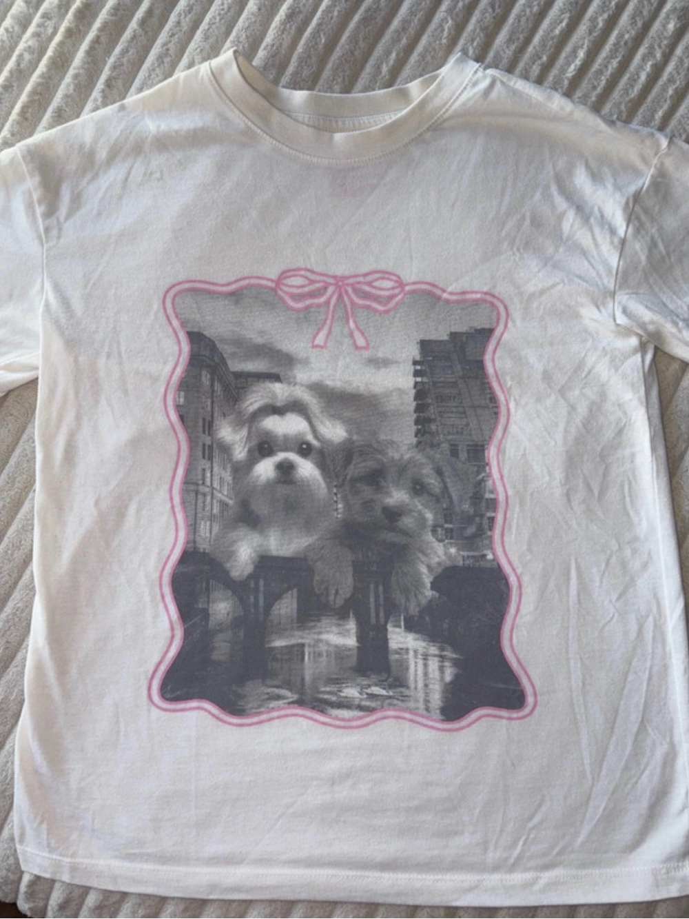 Girls Cat & Jack White Short Sleeve Tee with Pink-Trim Dog Photo Graphic